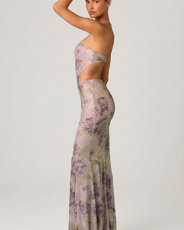 Lilac Embellished Cut-Out Fishtail Maxi Dress