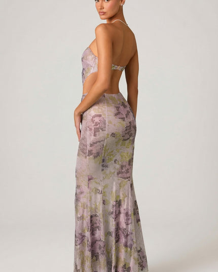Lilac Embellished Cut-Out Fishtail Maxi Dress
