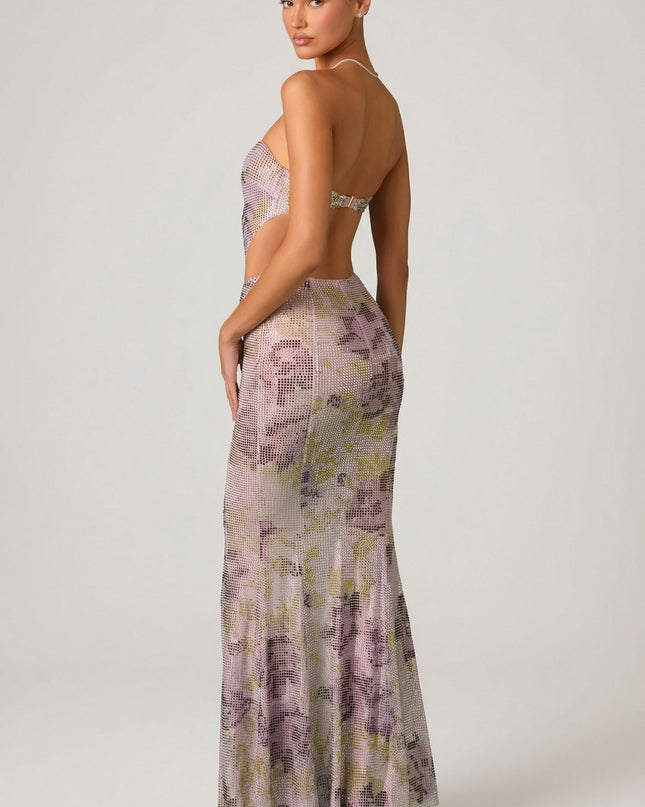 Lilac Embellished Cut-Out Fishtail Maxi Dress