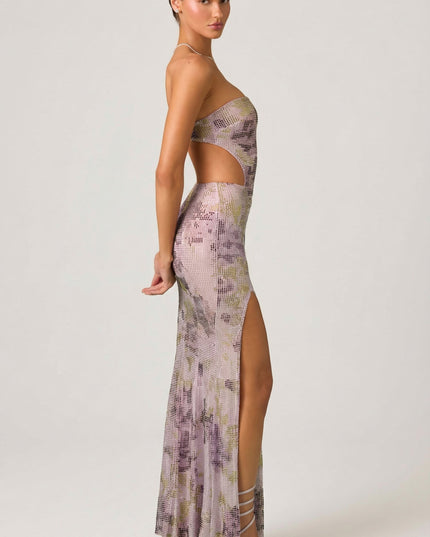 Lilac Embellished Cut-Out Fishtail Maxi Dress