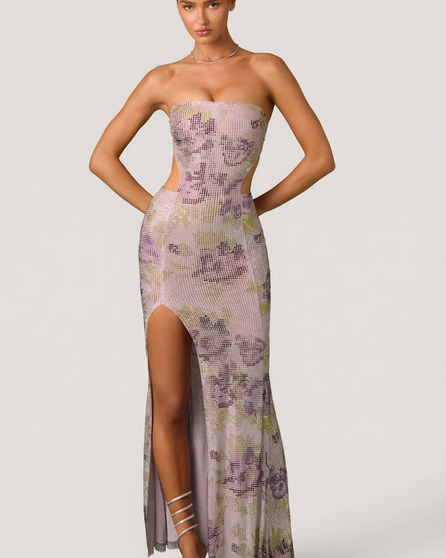 Lilac Embellished Cut-Out Fishtail Maxi Dress