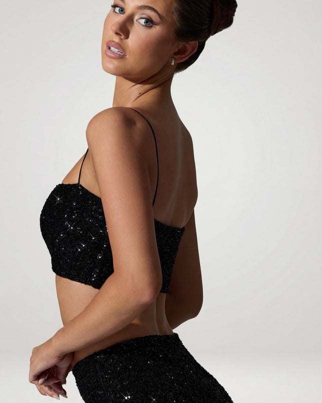 Black Embellished Cut-Out Crop Top