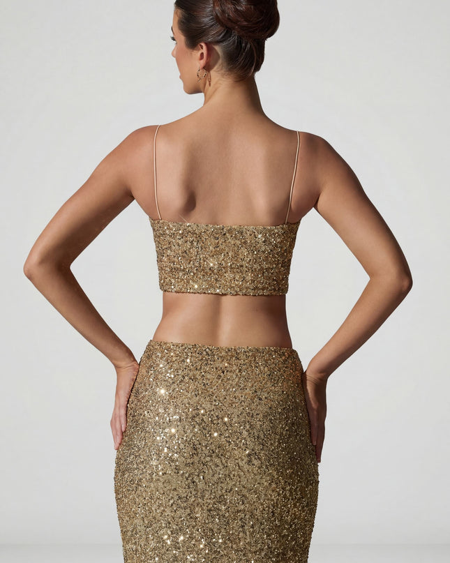 Gold Embellished Cut-Out Crop Top