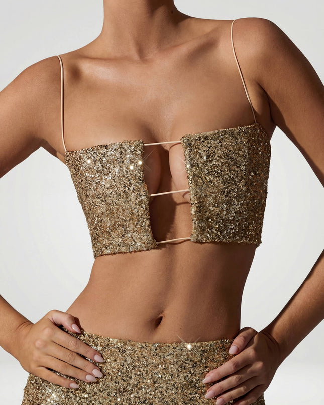 Gold Embellished Cut-Out Crop Top