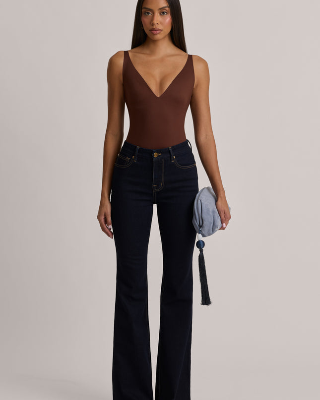 Cocoa Brown V-Neck Thong Bodysuit