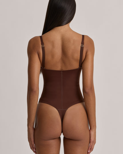 Cocoa Brown V-Neck Thong Bodysuit