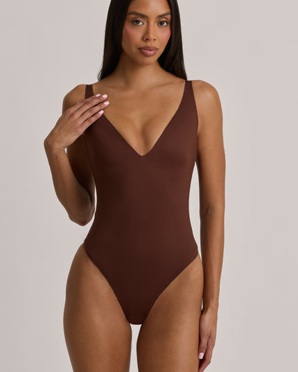 Cocoa Brown V-Neck Thong Bodysuit