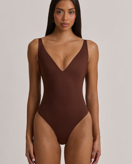 Cocoa Brown V-Neck Thong Bodysuit