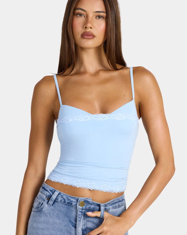 Arctic Blue Modal Lace-Trim Peekaboo Tank Top