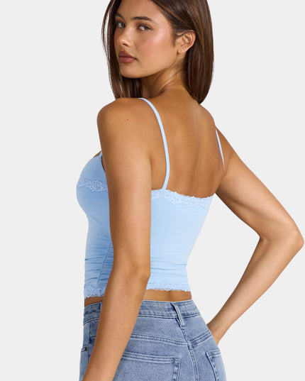 Arctic Blue Modal Lace-Trim Peekaboo Tank Top