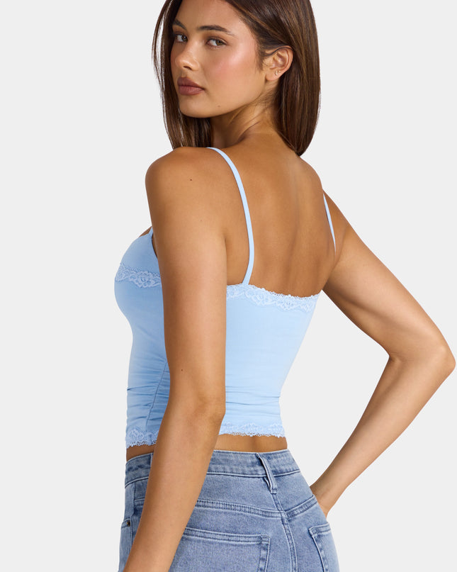 Arctic Blue Modal Lace-Trim Peekaboo Tank Top