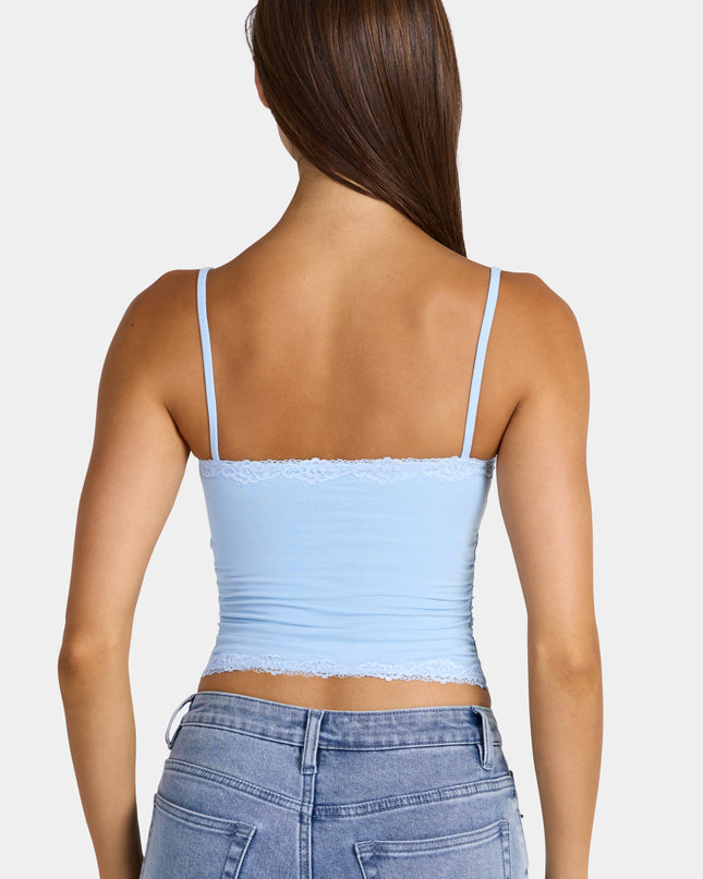 Arctic Blue Modal Lace-Trim Peekaboo Tank Top