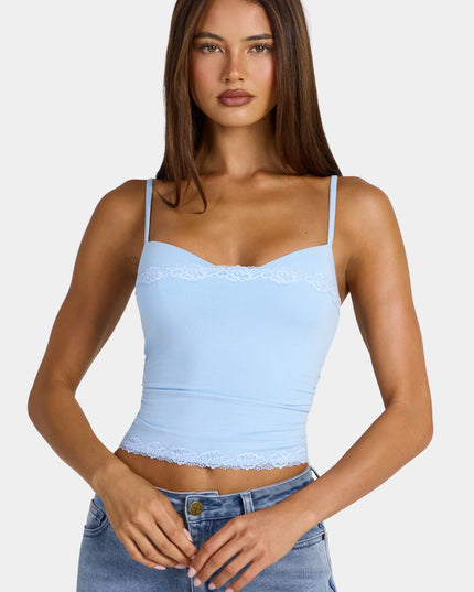 Arctic Blue Modal Lace-Trim Peekaboo Tank Top