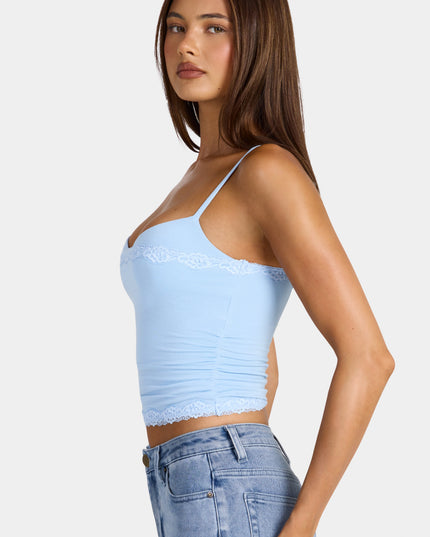 Arctic Blue Modal Lace-Trim Peekaboo Tank Top