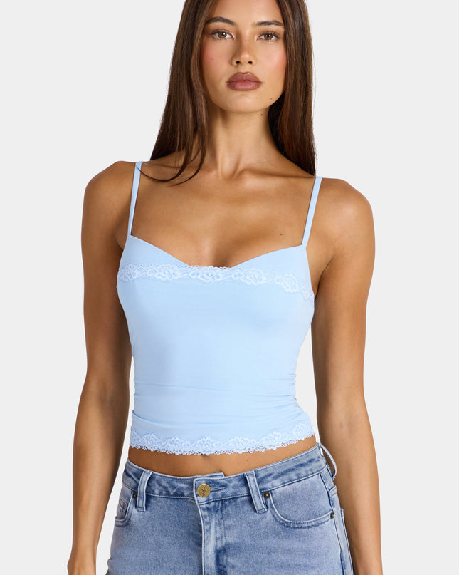 Arctic Blue Modal Lace-Trim Peekaboo Tank Top