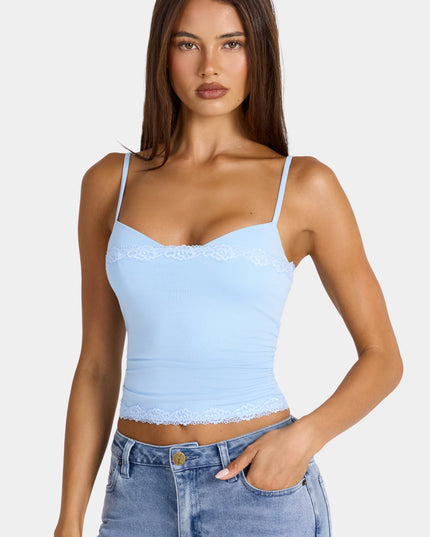 Arctic Blue Modal Lace-Trim Peekaboo Tank Top