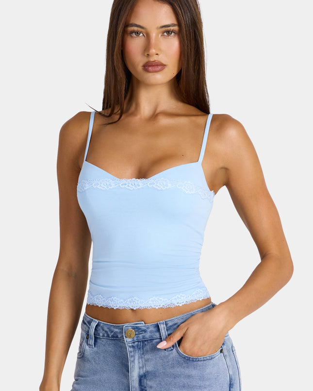 Arctic Blue Modal Lace-Trim Peekaboo Tank Top