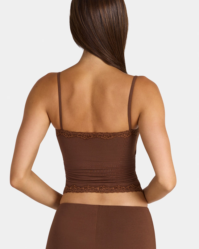 Cocoa Brown Modal Lace-Trim Peekaboo Tank Top