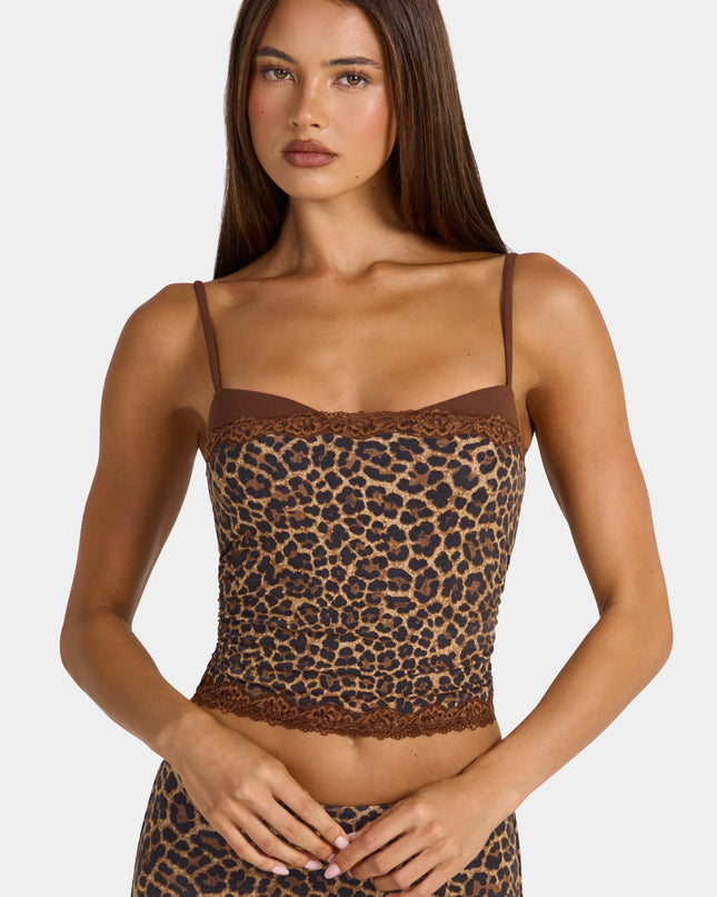 Leopard Modal Lace-Trim Peekaboo Tank Top