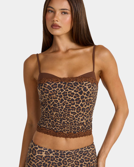 Leopard Modal Lace-Trim Peekaboo Tank Top