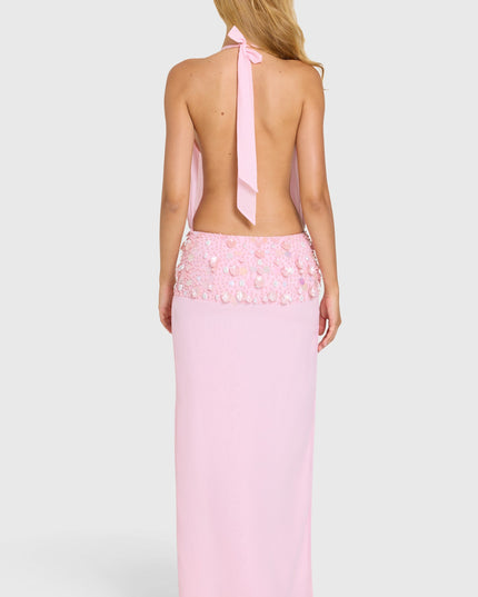 Bubblegum Pink Embellished Waist Maxi Dress