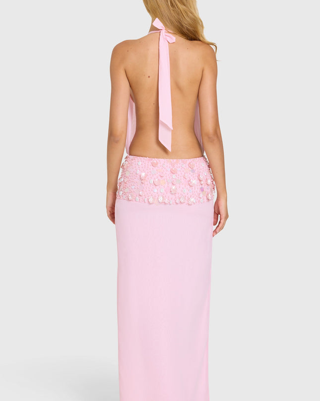 Bubblegum Pink Embellished Waist Maxi Dress