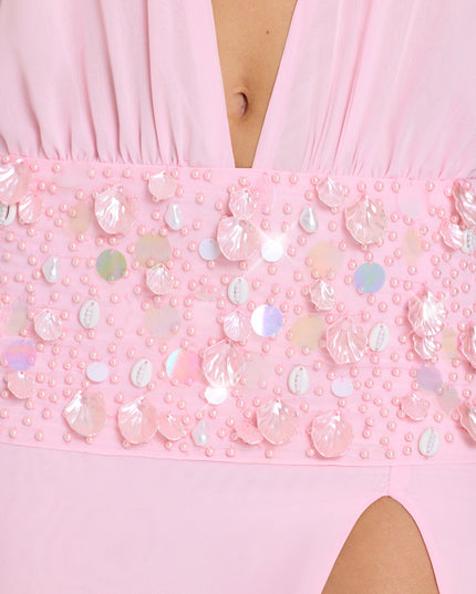 Bubblegum Pink Embellished Waist Maxi Dress