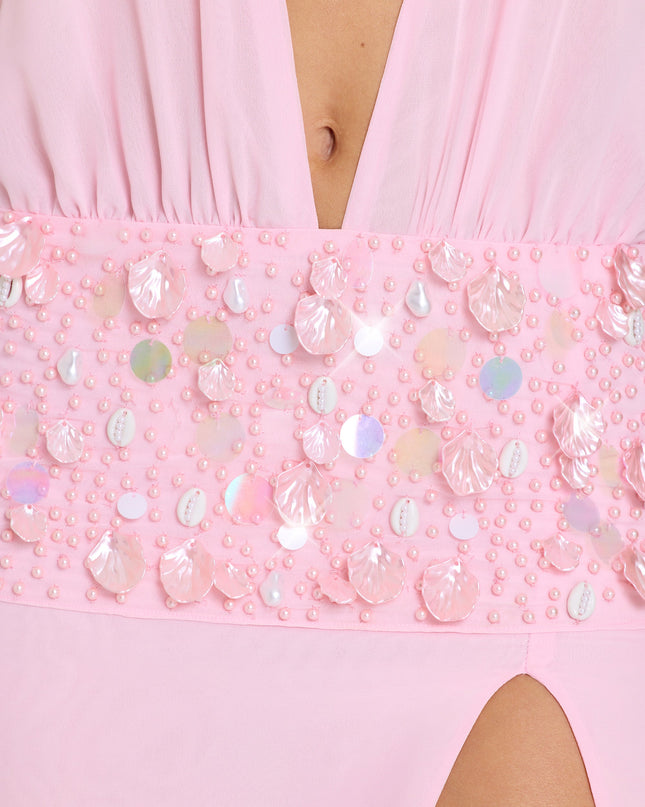 Bubblegum Pink Embellished Waist Maxi Dress