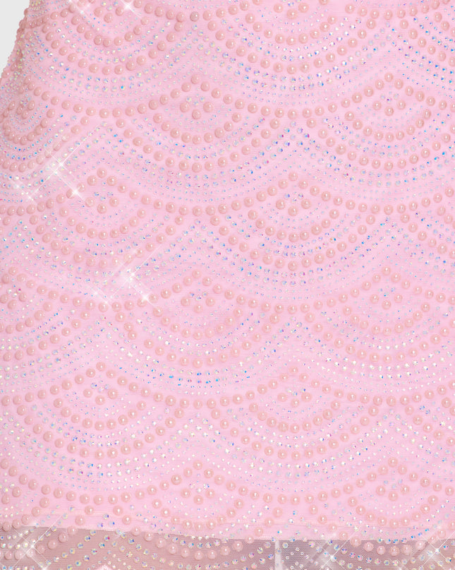 Bubblegum Pink Embellished Square-Neck Mini Dress