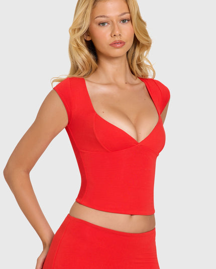 Cherry Modal Cap-Sleeve Top