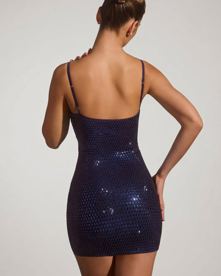 Navy Embellished Cut-Out Mini Dress