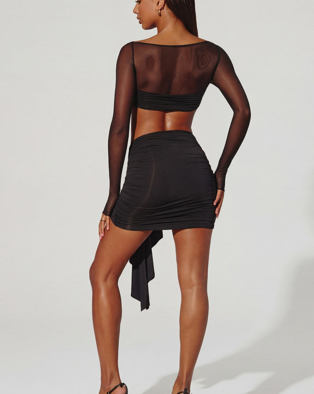 Black Asymmetric Draped Mini Skirt