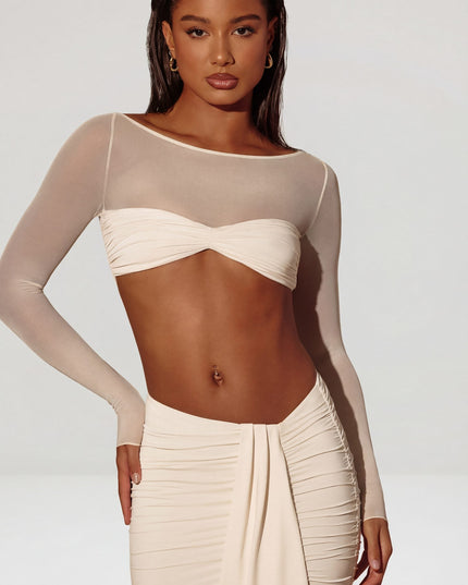 Ivory Asymmetric Draped Mini Skirt