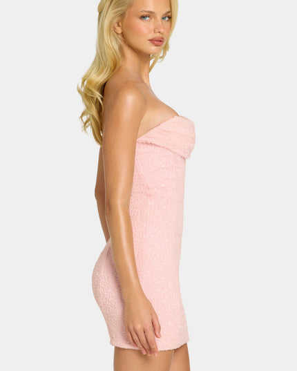 Blush Embellished Strapless Cowl Neck Mini Dress