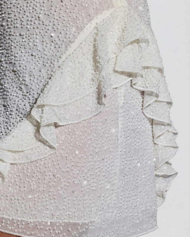 White Embellished Frill Mini Dress