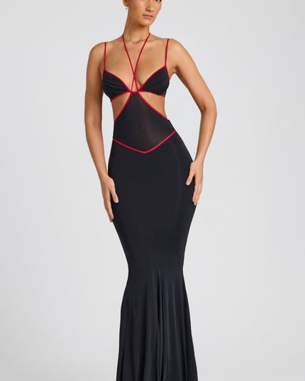 Black Contrast Binding Cut Out Evening Gown