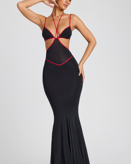 Black Contrast Binding Cut Out Evening Gown