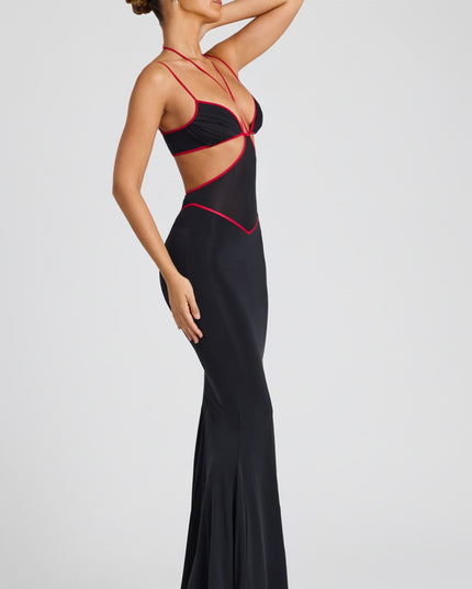 Black Contrast Binding Cut Out Evening Gown