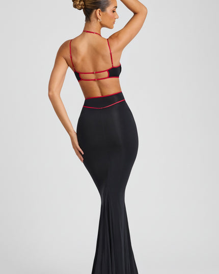Black Contrast Binding Cut Out Evening Gown