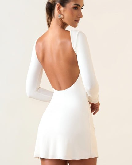 White Modal Ruched Open-Back Mini Dress