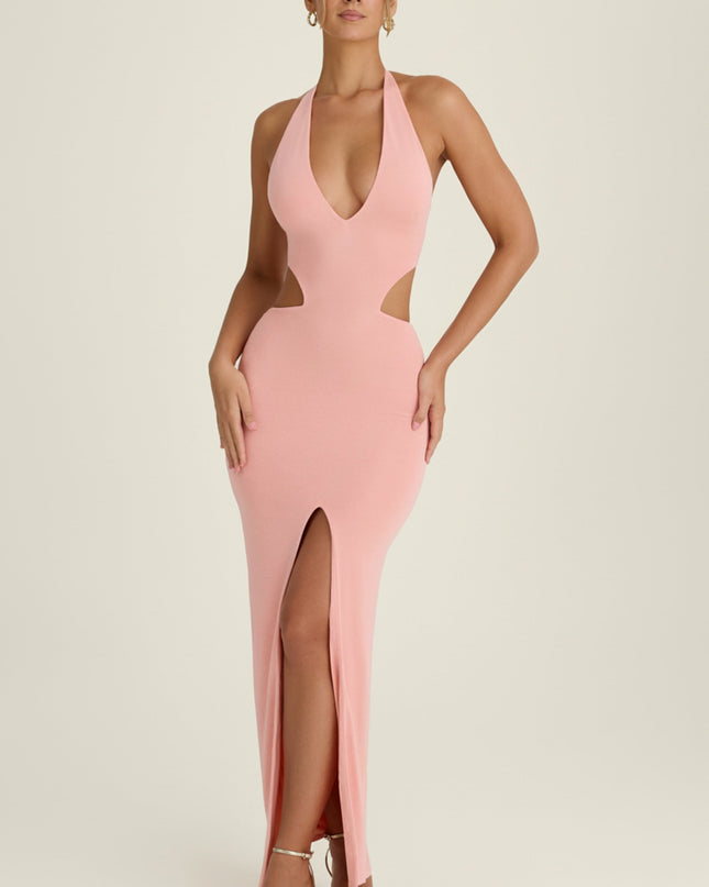Apricot Pink Cut-Out Halterneck Maxi Dress