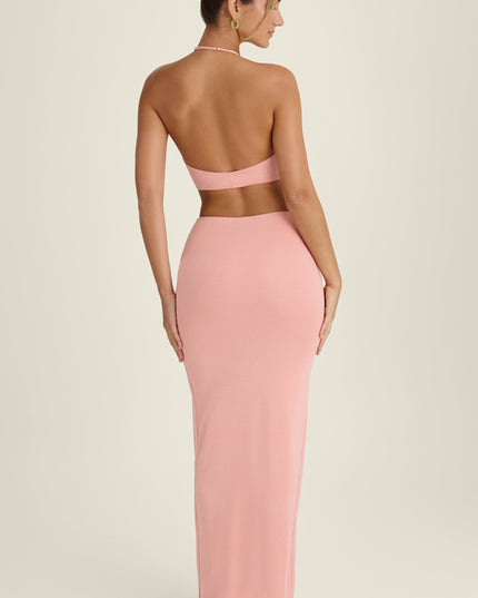 Apricot Pink Cut-Out Halterneck Maxi Dress