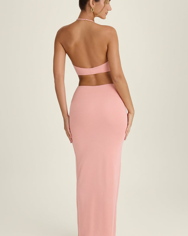 Apricot Pink Cut-Out Halterneck Maxi Dress