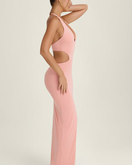 Apricot Pink Cut-Out Halterneck Maxi Dress