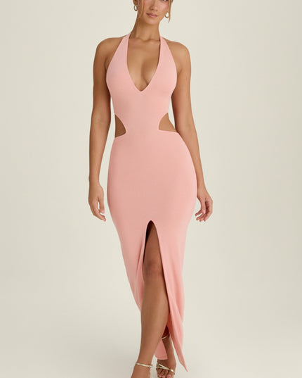Apricot Pink Cut-Out Halterneck Maxi Dress