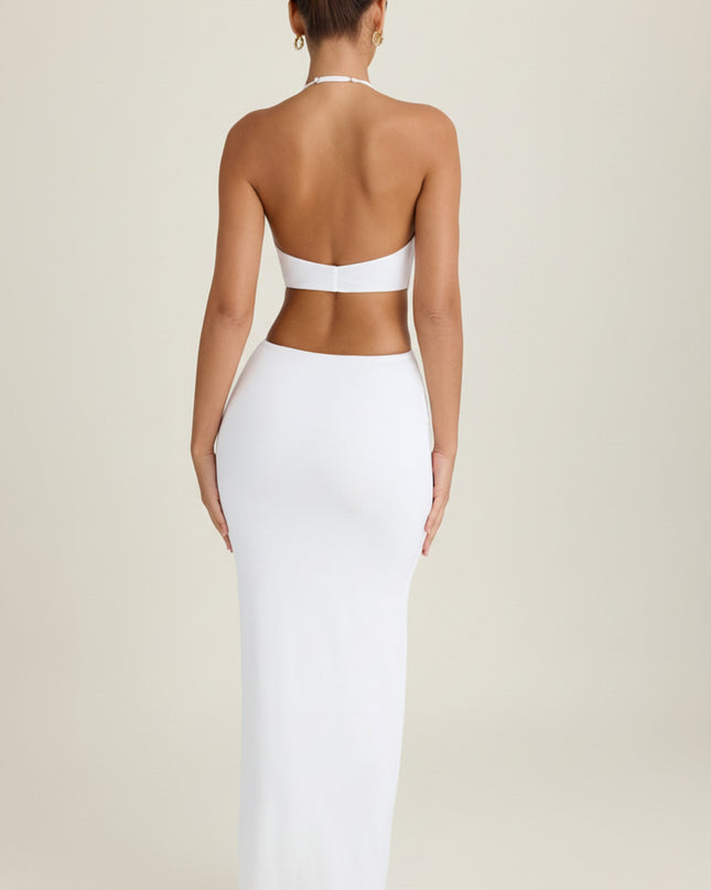 White Cut-Out Halterneck Maxi Dress