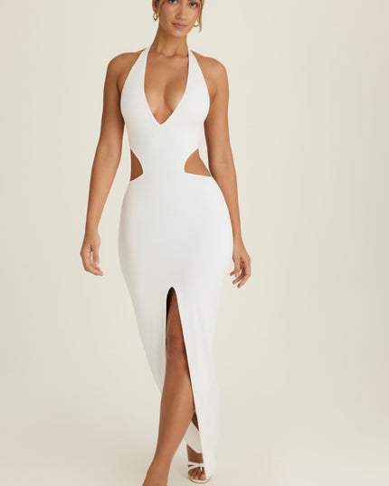 White Cut-Out Halterneck Maxi Dress