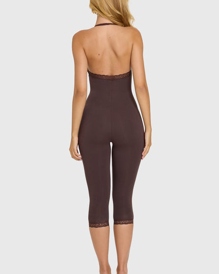 Chocolate Modal Lace-Trim Capri Jumpsuit