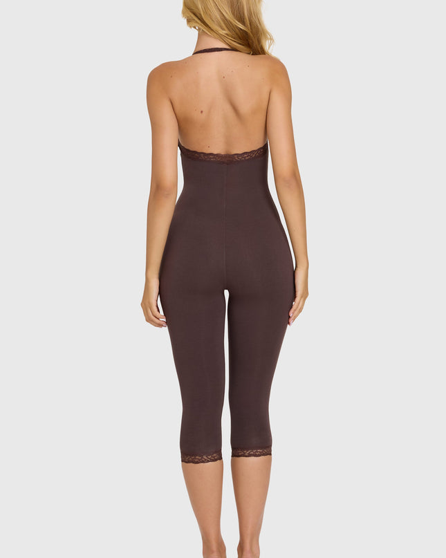 Chocolate Modal Lace-Trim Capri Jumpsuit