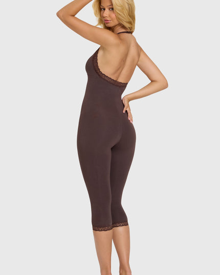 Chocolate Modal Lace-Trim Capri Jumpsuit